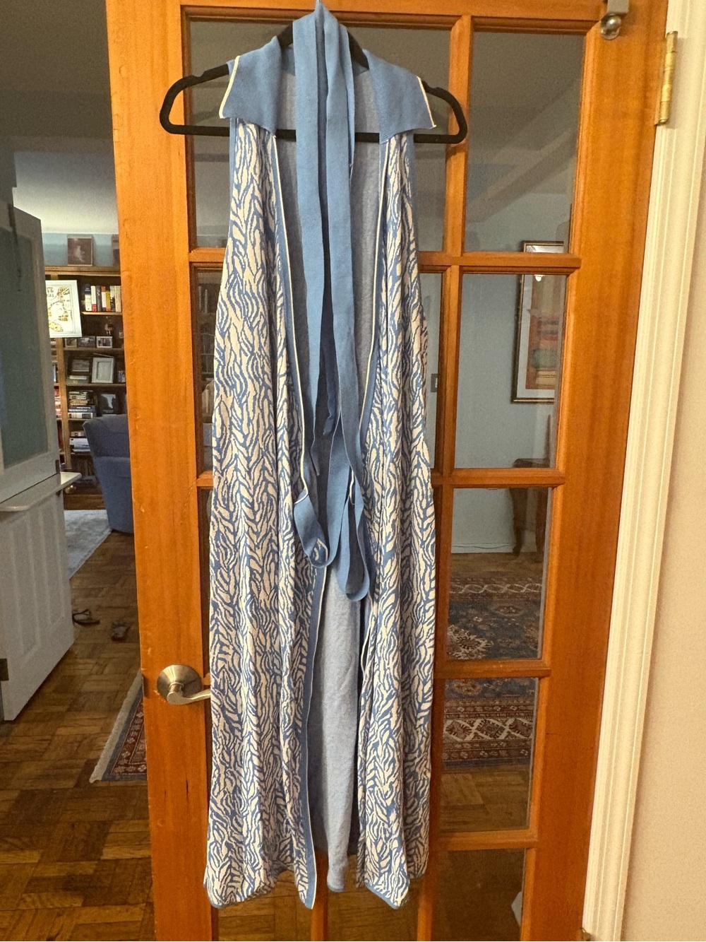 Blue Printed Sleeveless wrap dress